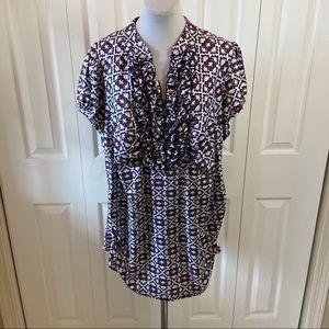 Heartsoul Plus ikat Print Ruffle Front Tunic Top